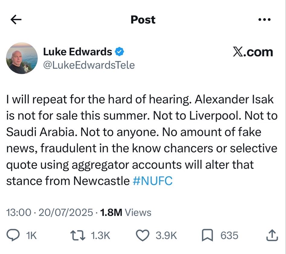 DiaaUTD's tweet photo. مصادر نيوكاسل : 

ايزاك ليس للبيع
تونالي ليس للبيع
برونو غيماريش ليس للبيع

في الاخبر كلهم تم بيعهم 
خبر دوغلاس عن ان نيوكاسل لن يبيع هال لا يعني اي شي كل لاعب وعنده سعره. 👍 https://t.co/ynQUZ8uAUY