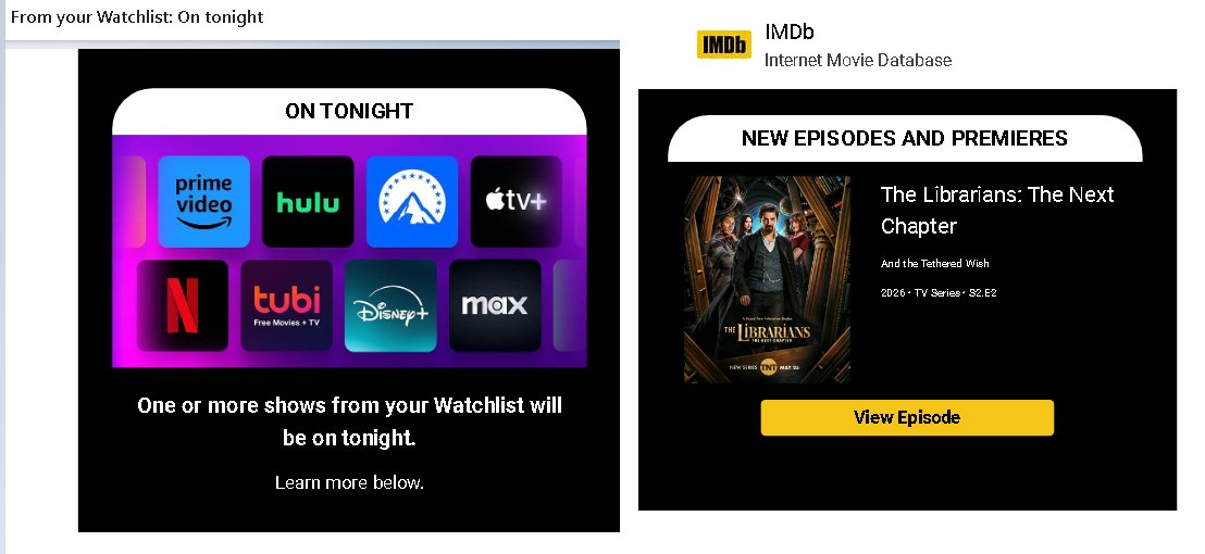 CKVotePromote's tweet photo. Thanks @IMDb  for the reminder yesterday and today about @librarianstv 
#TheLibrariansTheNextChapter airing, since it is on my 
#IMDb #watchlist https://t.co/RnoXG7Mu7K