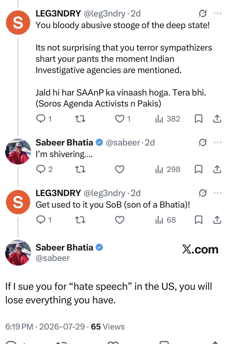 leg3ndry's tweet photo. @sabeer You threatened me with a lawsuit a couple days ago. Bakwaas jitni marzi kara lo! https://t.co/44scZajFxp