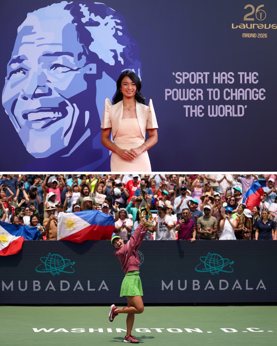 LaureusSport's tweet photo. 𝓘𝓷𝓼𝓹𝓲𝓻𝓮𝓭. 𝓘𝓷𝓼𝓹𝓲𝓻𝓲𝓷𝓰.

Alex Eala is the first player from the Philippines to win a WTA Tour title 🏆

The 21-year-old came from a set down in the final to win in Washington.

#MubadalaDCOpen https://t.co/DSiqsrtCx8