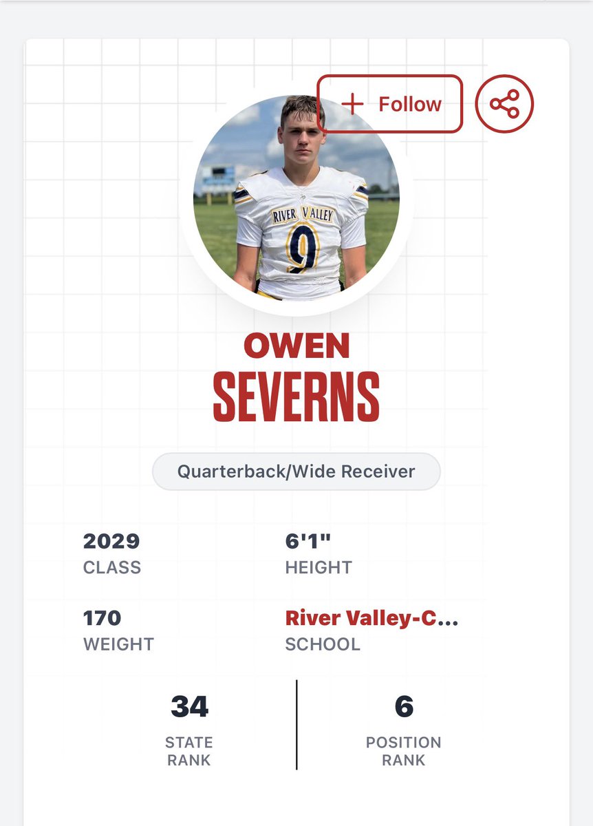 OSeverns5's tweet photo. Thank you @PrepRedzoneOH for the #6 QB ranking. I am super excited and going to keep working. 
@JaredLuginbill @Bryan_Ault @BradMaendler @OhiosElite1 @THE_OhioPlayers @sixstarfootball @Mark__Porter @CoachMBequeaith @CoachJ_Mc @SMcCourt12 @CoachArndt1995 @CoachAaronCook1 https://t.co/MwY7YKM2JL