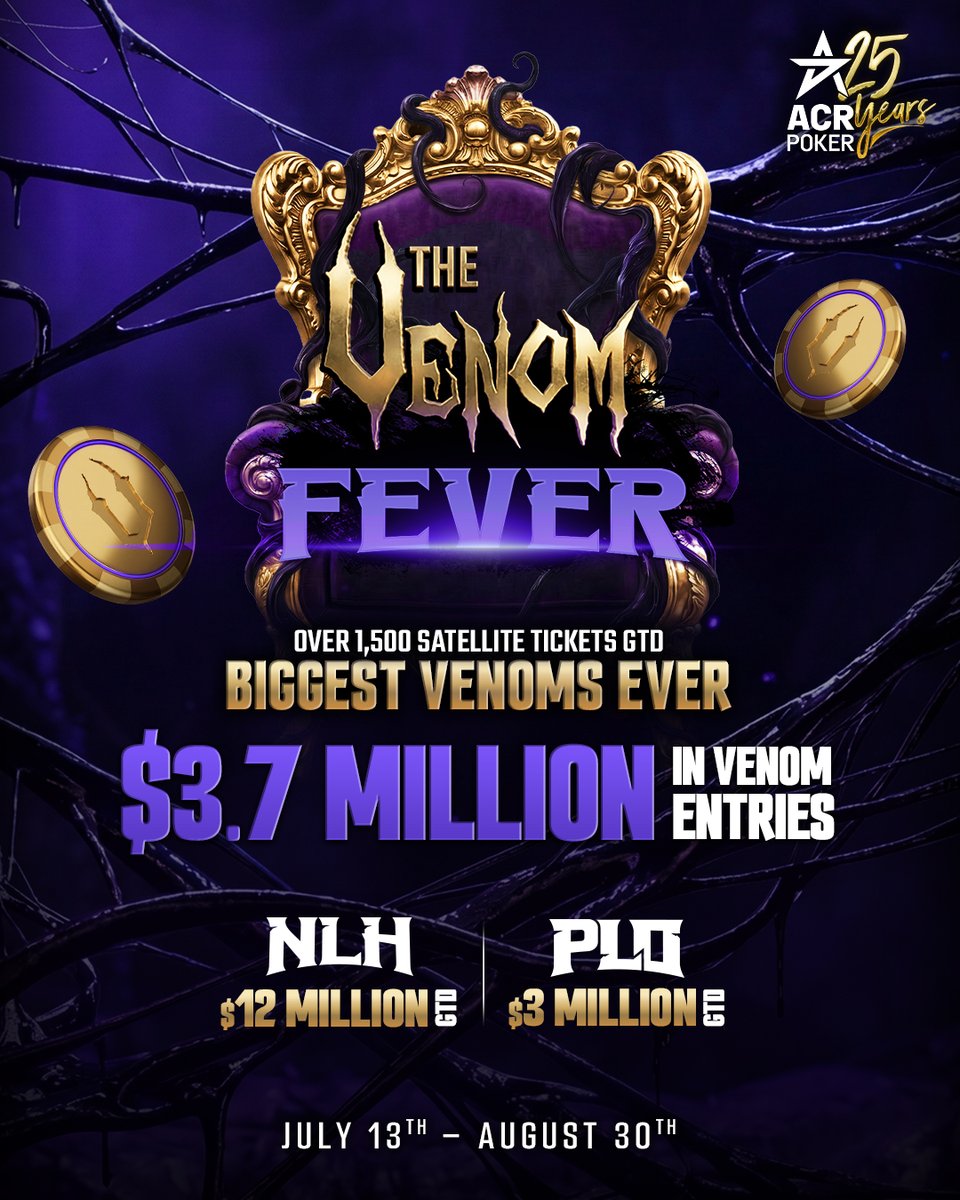 ProgressiveDre1's tweet photo. El Venom Vault ya está activo! 🚀
Completá las misiones y reclamás tus llaves! GL! 😎
Además ya se están jugando los Venom Fever!! 🚀

SORTEO: 3 X $6,60 ticket ⤵️
1️⃣Seguí las redes:
@ACR_POKER
@AcrPokerLatam
@AcrPokerSupport
2️⃣ Dejá me gusta❤️
3️⃣ Nick de ACR en comentarios https://t.co/NuI6dcxFBk
