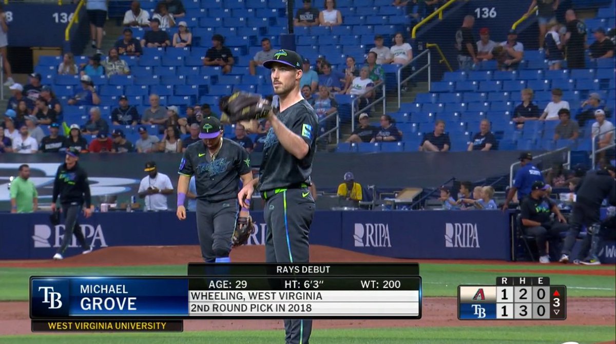 RMetzgerWTOV9's tweet photo. Wheeling Park alum @mgrove_2 is back with the Rays. 
He was the winning pitcher in his only Rays appearance at the end of June with three shutout innings of relief. https://t.co/1UeXuC86vR