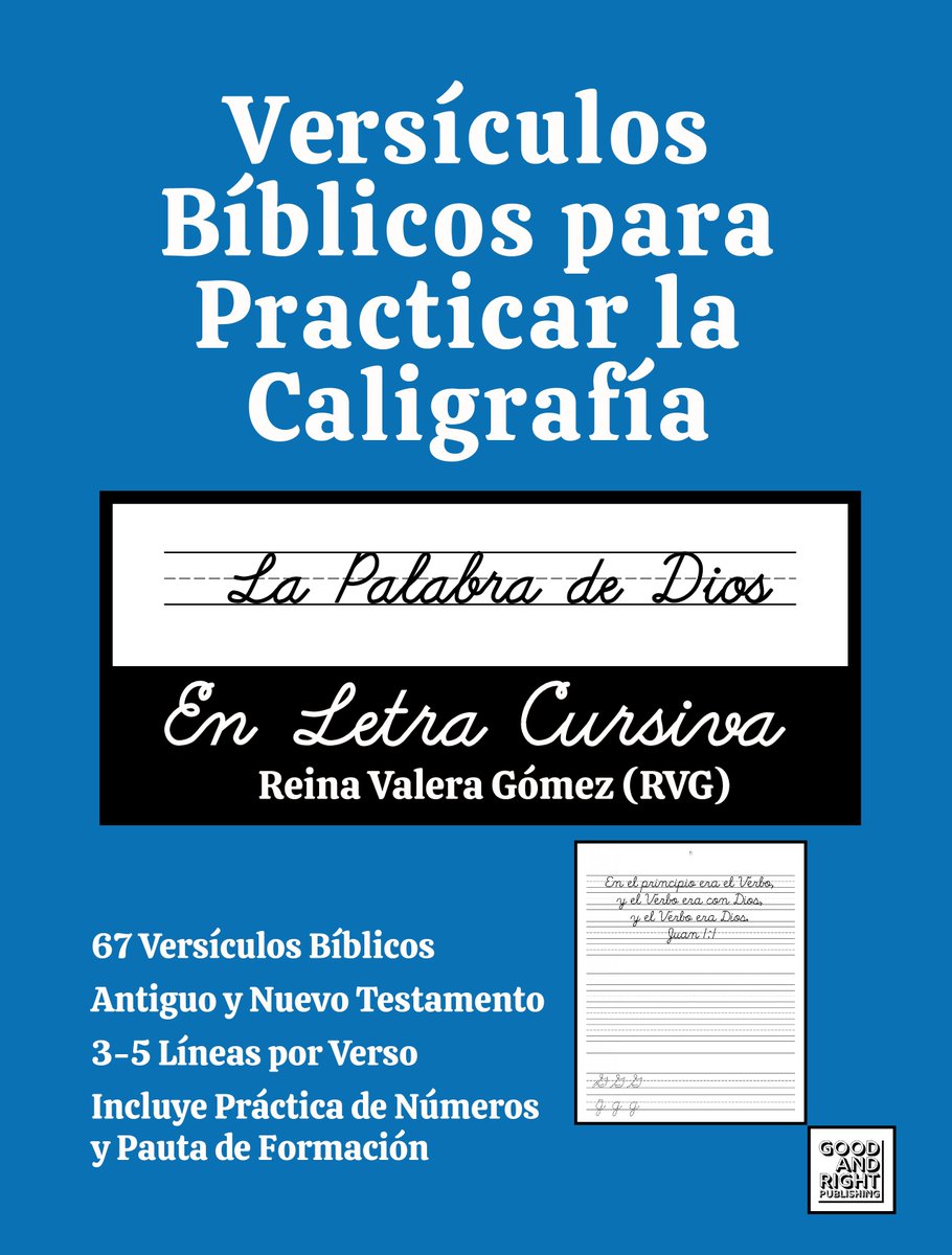 GoodAndRightPub's tweet photo. The next pair of handwriting books has been finished in Spanish. They are the RVG version of our blue "Word of God", which translates to "La Palabra de Dios."

We hope to have this book available soon in D'Nealian as well. https://t.co/dkXhKSB7Gx