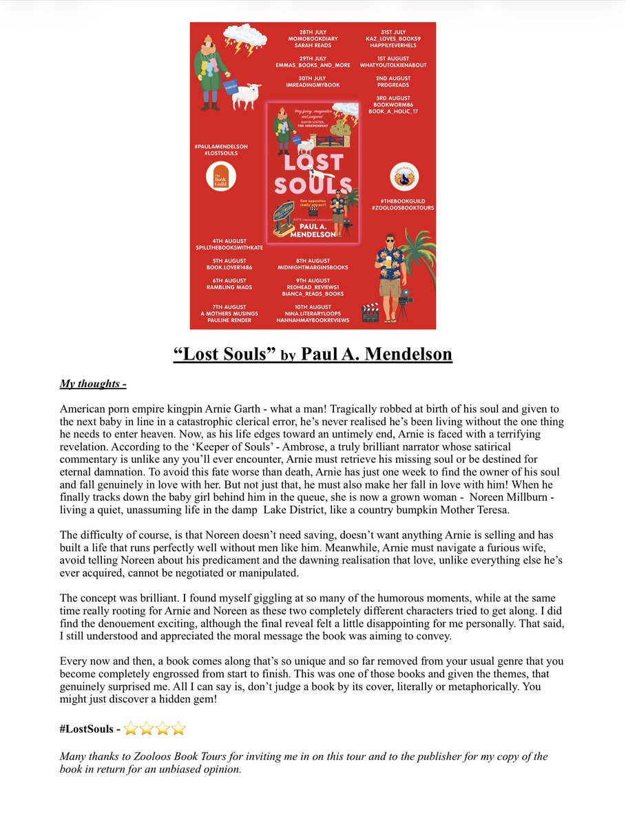 MiriamLSmith3's tweet photo. It’s my turn today on the blog tour for #LostSouls by Paul A Mendelson on behalf pf @ZooloosBT #TheBookGuild #AMothersMusingsSunderland #AMakemMothersMusings #PaulAMendelson #AdPr #HumorousFiction
Read my thoughts & more👇 https://t.co/MF6S5ZH1aa