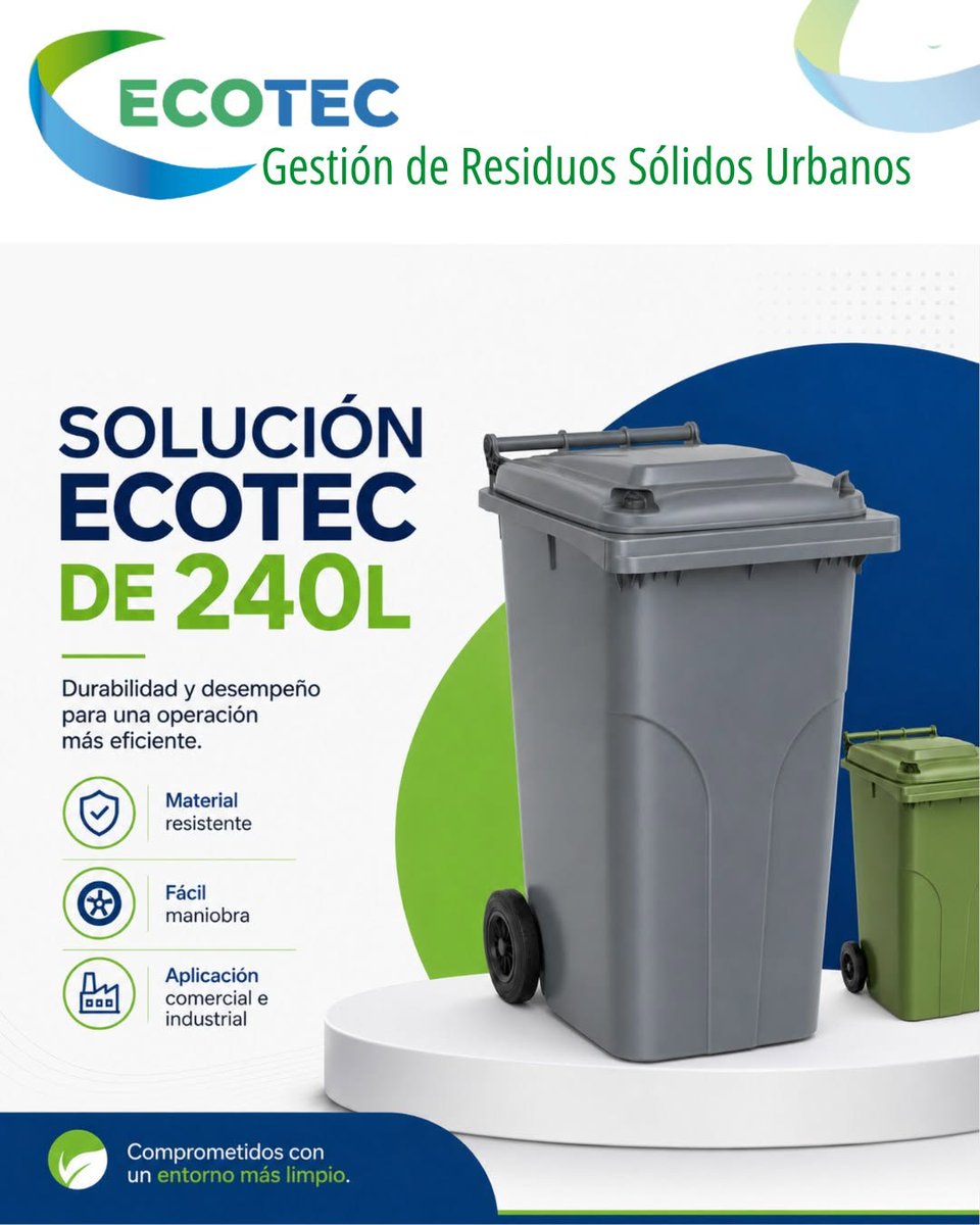 EcoTecLA's tweet photo. Elige el contenedor que mejor se adapte a tu espacio. El modelo de 240 L está disponible en gris y verde, conservando la misma capacidad, funcionalidad y facilidad de desplazamiento.
#ECOTEC #SeparaciónDeResiduos #Contenedor240L #GrisYVerde https://t.co/1KGj9PStE1