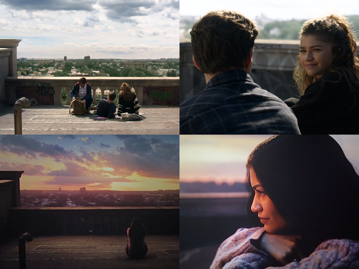 shadywhistldown's tweet photo. #spiderman bnd spoilers 
-
-
-
-
-
-
-
-
mj on their school rooftop at the end of the movie is something so important. also whilst wearing and touching her black dahlia necklace peter got her like yeah this means something https://t.co/bmIFIpGHkO