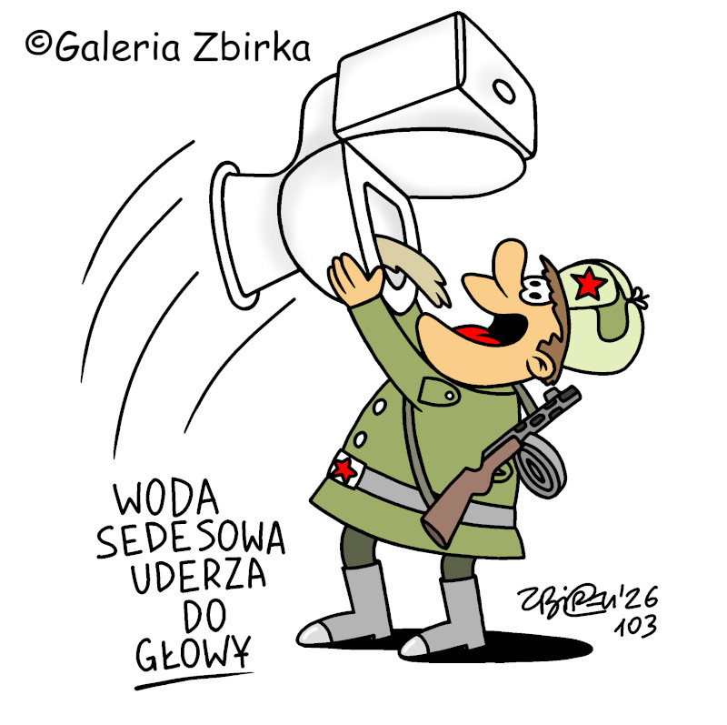 GZbirka's tweet photo. Woda sedesowa... Rysunek do rubryki "Rosja absurdem stoi" w tygodniku Gazeta Polska. https://t.co/jBuT0V6lqz
