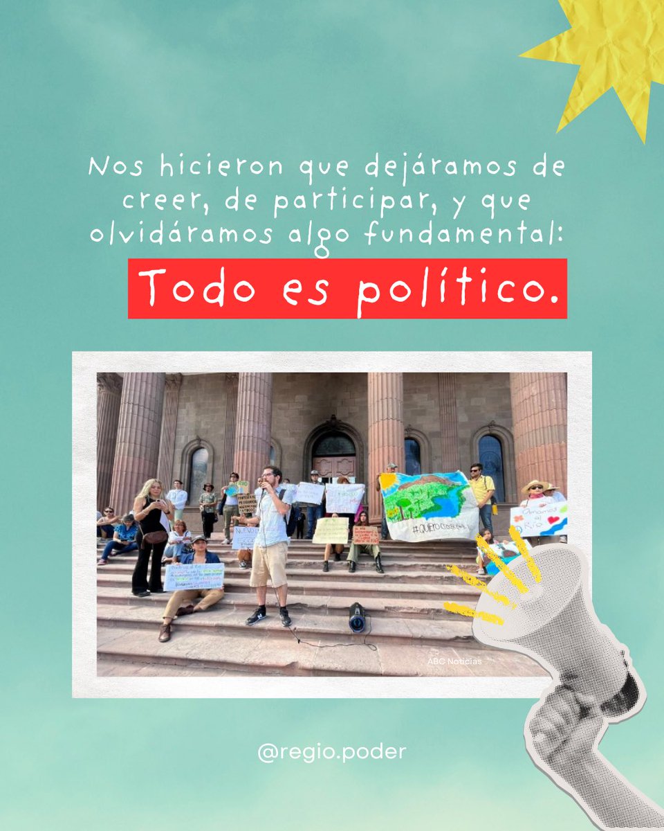 regio_poder's tweet photo. Nos dijeron que la política solo era votar.

Pero cuando defendemos un parque, exigimos mejor transporte o luchamos por un aire más limpio, también estamos participando.

La pregunta no es si las juventudes nos interesamos por la política. https://t.co/mZvzQQmqm0