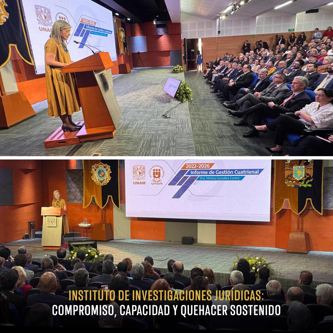 UNAM_MX's tweet photo. Durante más de ocho décadas, el Instituto de Investigaciones Jurídicas de la UNAM ha contribuido, desde diversos enfoques, al estudio riguroso del derecho, las instituciones, la justicia, los derechos humanos, la democracia y el Estado constitucional.
La Dra. Mónica González Contró rindió su cuarto informe de actividades como directora del @IIJUNAM.