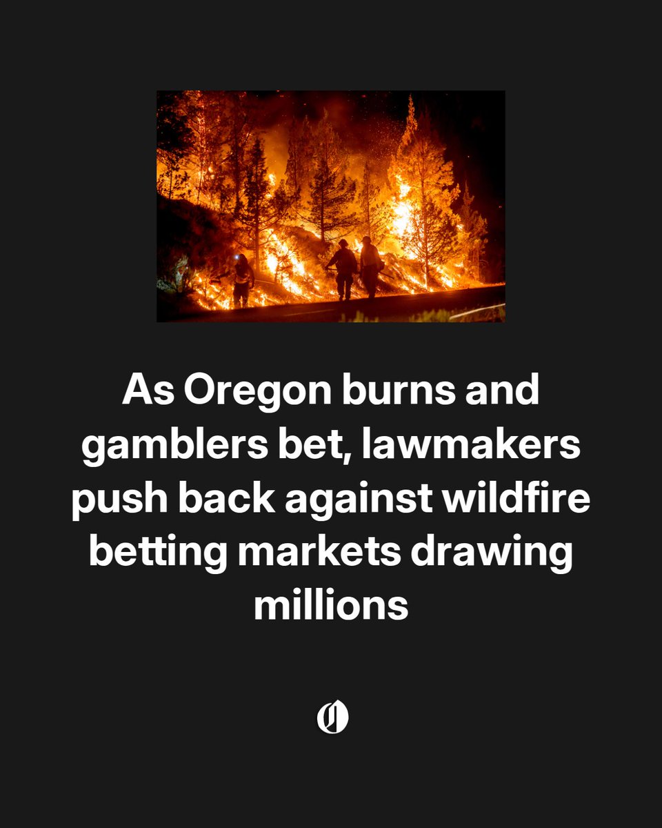Oregonian's tweet photo. Wyden and Merkley are urging federal regulators to crack down on prediction markets that allow users to wager on how long wildfires will burn and how much damage they will cause https://t.co/w5fc7w4cyL