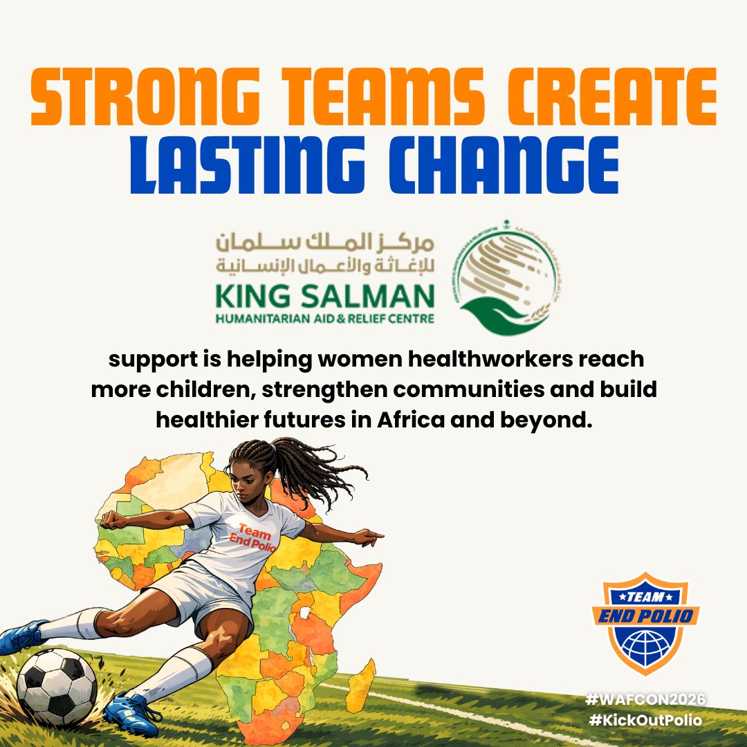 UNICEFPolioDir's tweet photo. Big wins are built on teamwork.

Women footballers. 
Women health workers. 
Partners like @KSrelief_EN.
Together, we're helping create a healthier future for Africa's children.
#KSreliefGlobalImpact https://t.co/0AES2eomow