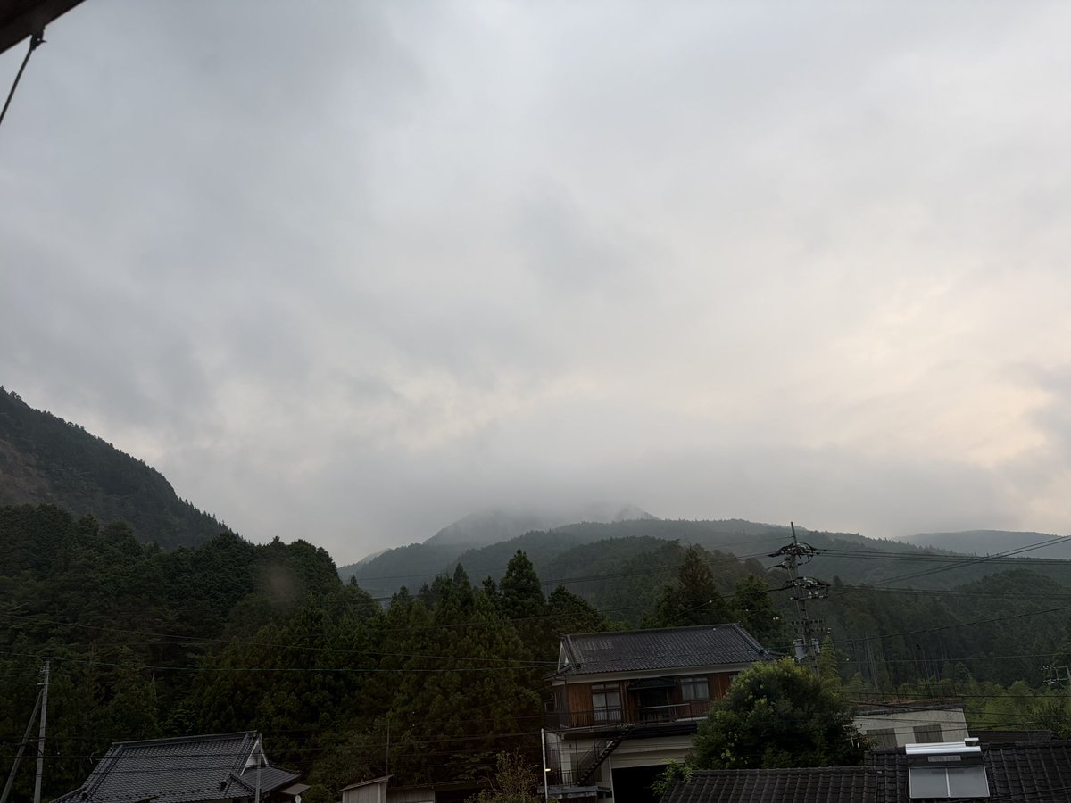 blackcocolo's tweet photo. 今日は久しぶりに、
「山が眠そうな朝」

白い霧に頭を隠して、「今日はちょっとゆっくりしていこうかなぁ」って言ってるみたい。

…と思ったら、
📞「今日は雨のため休みです。」

ほんとに神様、タイミングが絶妙。 https://t.co/CxwtLKxEBT