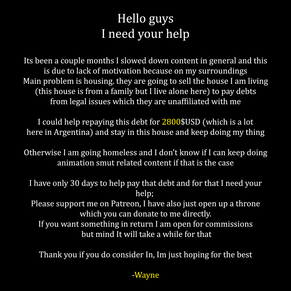 SourWayneAcid's tweet photo. Don't take this as begging but Im kinda desesperate

Please support me in Patreon here: https://t.co/vOe3WzdbxW
My Throne here: https://t.co/IH1pQfoGhO

Thank you. https://t.co/BKaeRnRqAB