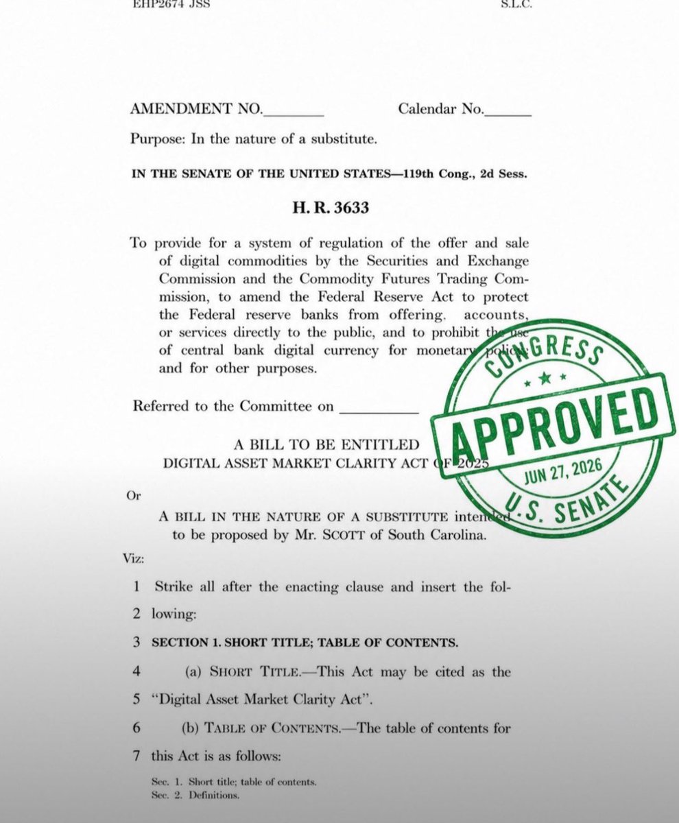 Michellekicb's tweet photo. 🚨🇺🇸 RUMOR ALERT 🚨

Reports are circulating that the White House may have approved a final bipartisan CLARITY Act agreement.

Stay tuned for verified updates.

#Crypto #XRP #CLARITYAct https://t.co/vtI4bSY5rD