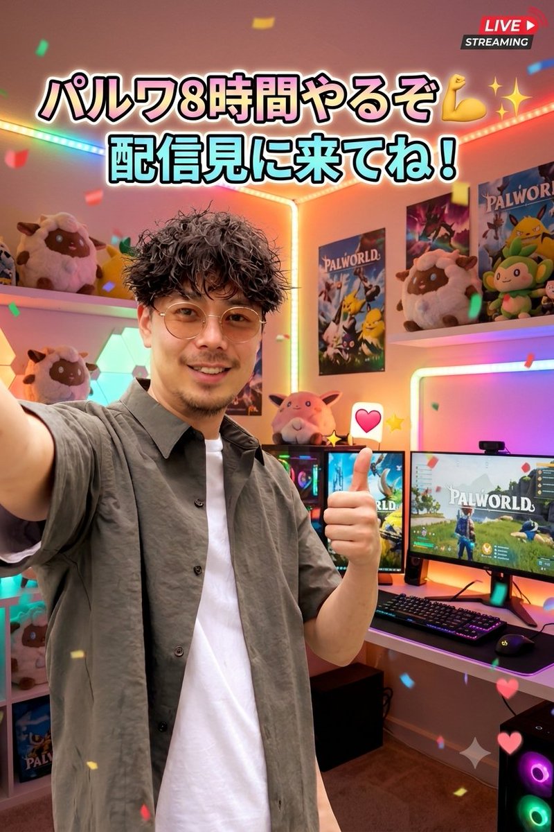 kimura6161's tweet photo. Hello!おはよう！  
朝からからタバコを吸い、酒を飲み
Twitchにてパルワールド配信します✨
【Streaming Palworld on Twitch right now, come hanging out！】
ぜひお待ちください！
https://t.co/Y4gI50n4dz ​ 
お気軽に覗きに来てください！ 
 #palwould　#配信予告  #パルワールド　#Twitch https://t.co/3txVuTgPP5