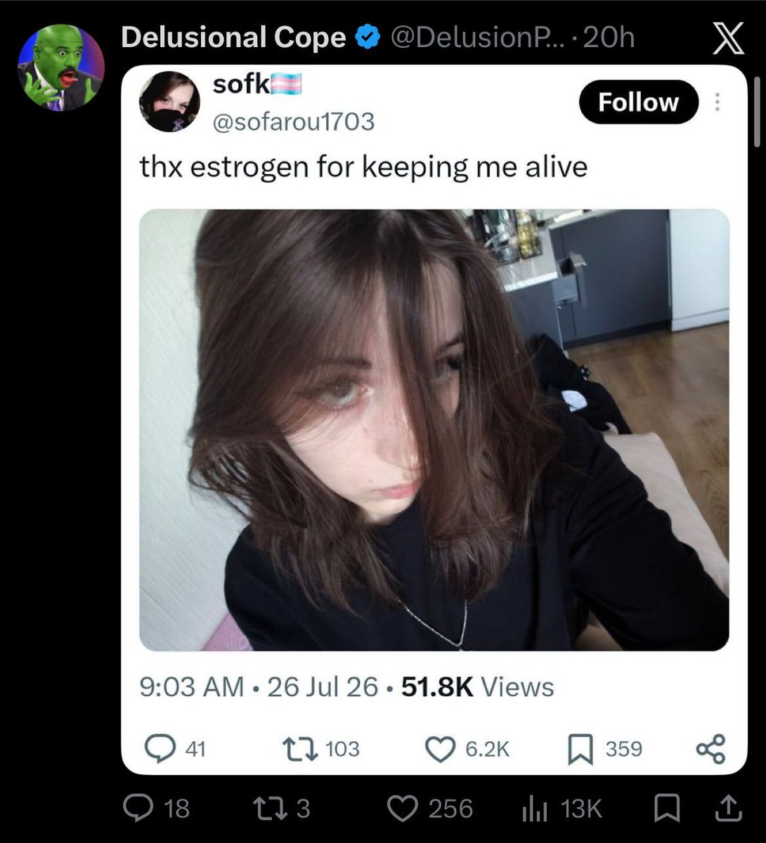 TookEstradiol's tweet photo. calling it "delusional cope" when she literally looks stunning 😭😭😭 https://t.co/5GidWZZPvn