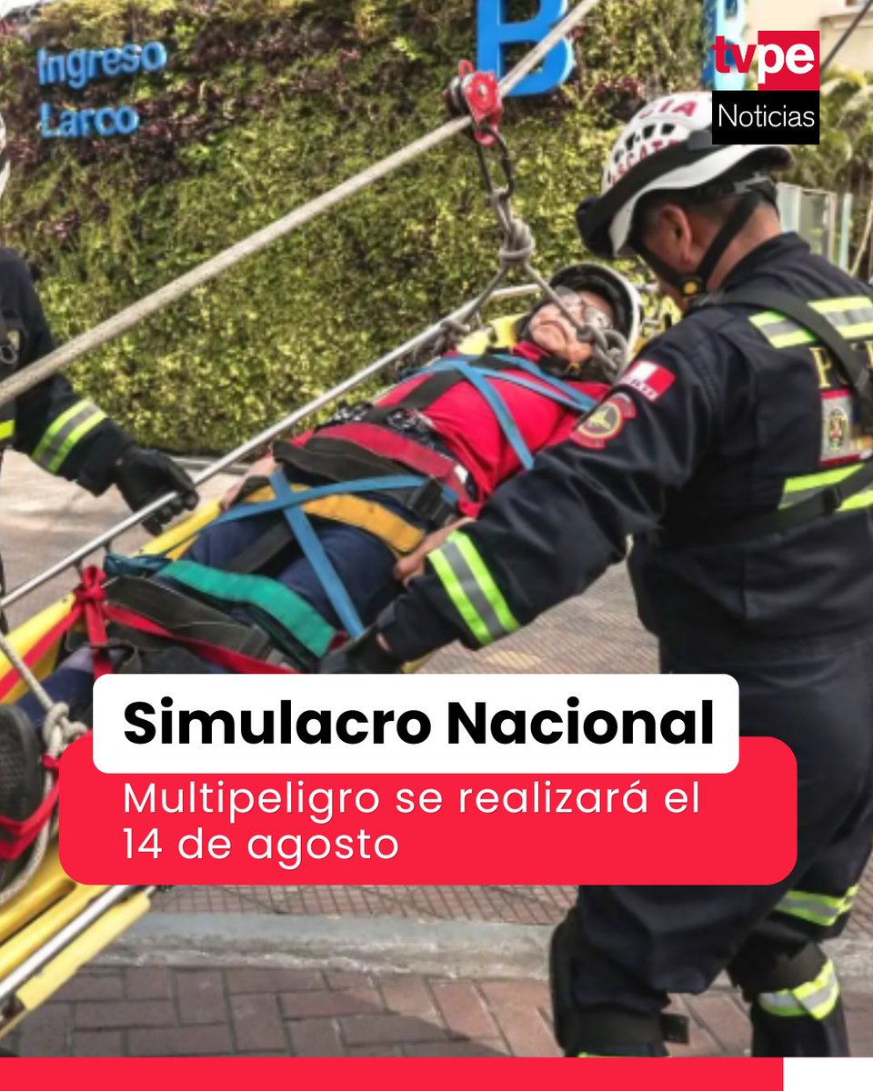 noticias_tvperu's tweet photo. 🚨 El viernes 14 de agosto, a las 3:00 p. m., se realizará el II Simulacro Nacional Multipeligro 2026. El ejercicio busca fortalecer la preparación y capacidad de respuesta de la población y las instituciones ante sismos y otras emergencias.
#SimulacroMultipeligro #GestiónDelRiesgo #Prevención #TVPerúNoticias