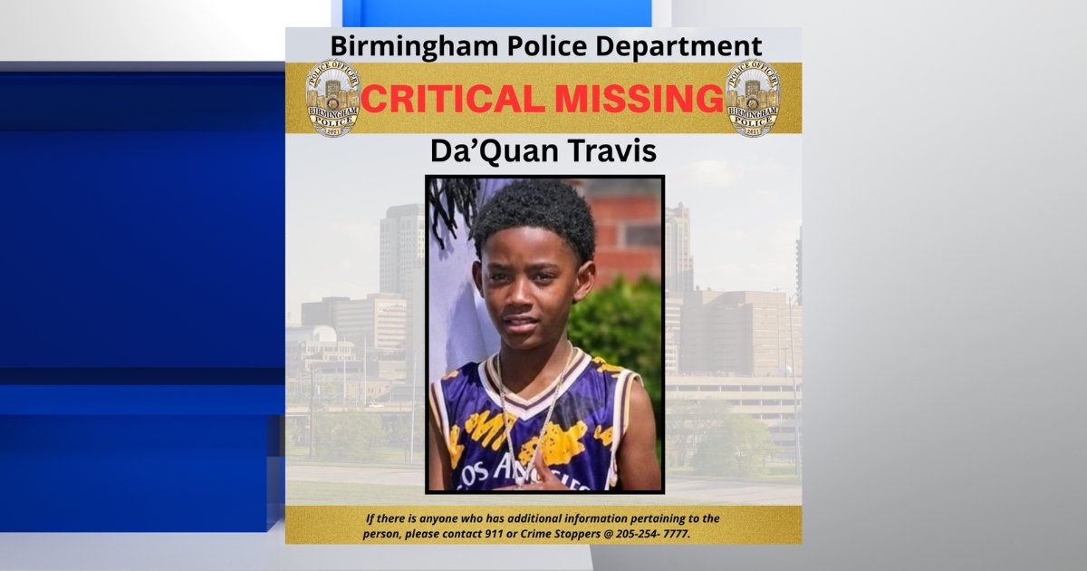 Alabamas_42's tweet photo. The Birmingham Police Department has issued a critical runaway alert for a missing 12-year-old.
https://t.co/NZr4u2C9Gj https://t.co/MqiTaAsF9V