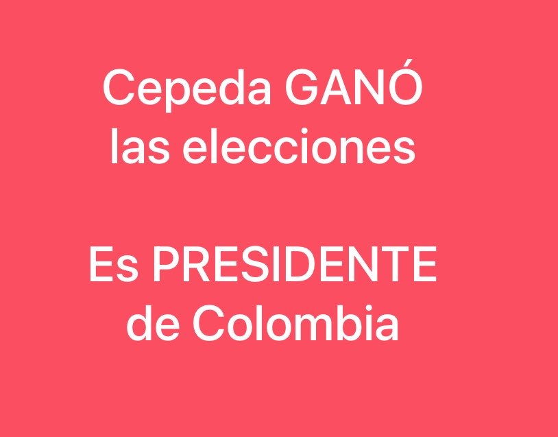 Danielmunozgo1's tweet photo. Cepeda G A N Ó las elecciones y es el presidente LEGÍTIMO de Colombia 🇨🇴 

Debemos posesionarlo el 7 de agosto, camaradas 🔥

Somos la fuerza política más grande del país, ¡CARAJO! https://t.co/2Yv9mnwK1e