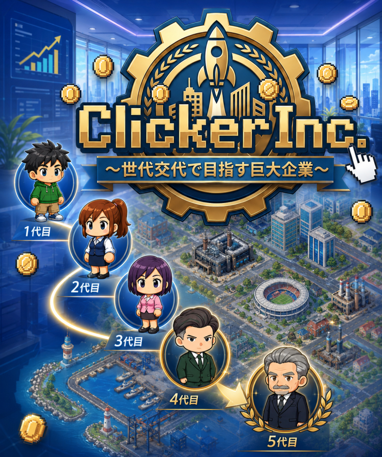 sasami018game's tweet photo. ようやくSteamのストアページ作成して審査に出しました！
ストアページ作成するの準備する画像多すぎて苦労しました。
『Clicker Inc. ～世代交代で目指す巨大企業～』
みなさん応援よろしくお願いします！！

#ゲーム制作　#ゲーム開発　#インディーゲーム　#indiegame #インクリメンタルゲーム https://t.co/qgTLD8mxth