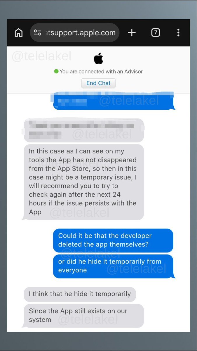 Arcchaingems's tweet photo. I contacted Apple Support to find out why Telegram disappeared from the App Store.

According to the support representative, Telegram is still present in Apple's internal systems and is not marked as removed. They suggested that the app may have been temporarily hidden by the dev https://t.co/LFQlFtbUCJ