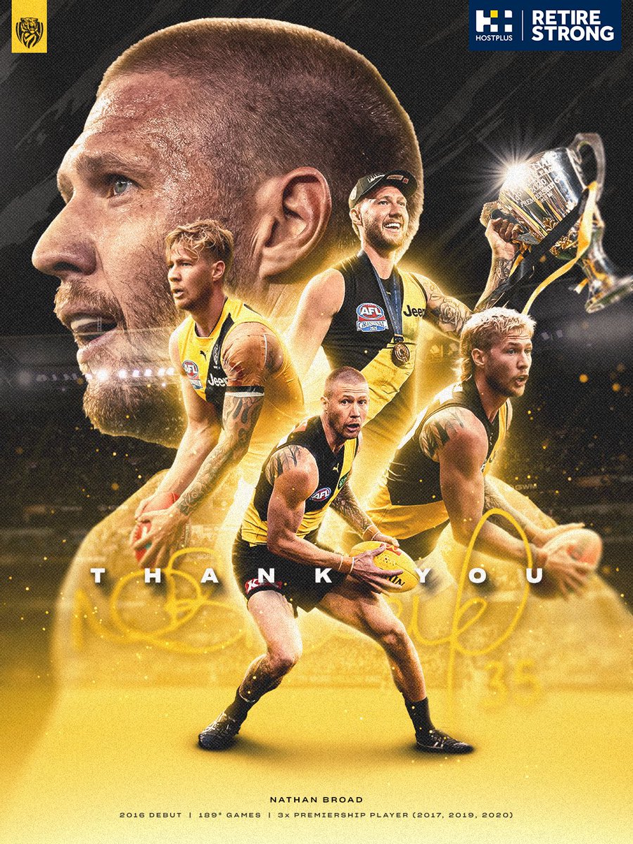 Richmond_FC's tweet photo. The ultimate Richmond man 💛🖤

Nathan Broad has called time on his AFL career, his final game to be next week’s Round 23 match at the MCG 🙌 https://t.co/R0b8O7Z226