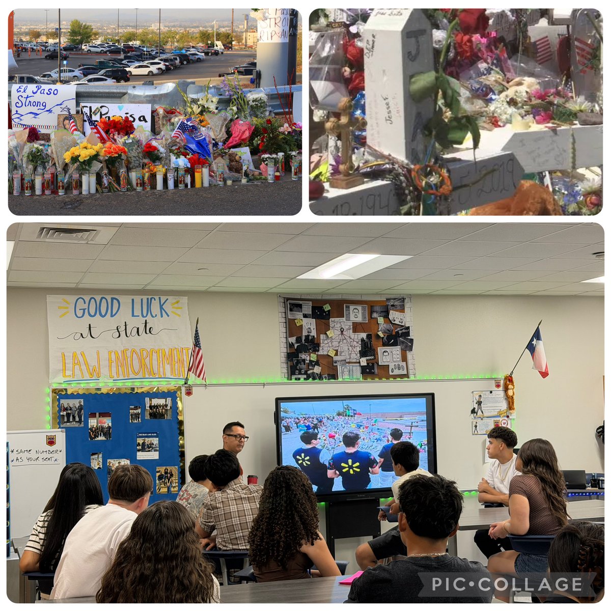 RudyMaciasEdu's tweet photo. TY Mr.Garcia for taking time to remember the lives lost on August 3 in class. We honor the victims of the El Paso Walmart tragedy, stand with their families, and remember that every life mattered. Choose compassion, unity, and hope over hate. #ElPasoStrong https://t.co/6Nlihy1FNO