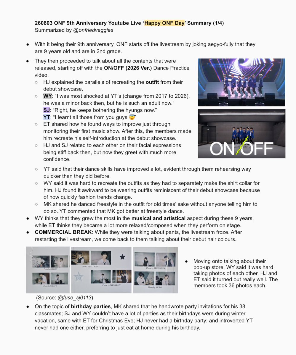 onfriedveggies's tweet photo. 💡❤🧡💜🖤💚💙💡
260803 ONF 9th Anniversary Youtube Live ‘Happy ONF Day’ Summary

Talks including: ON/OFF (2026 Ver.), memories during the past 9 years w/ rebellious phase, messages to each other and FUSE

#온앤오프_빛나는_9번째여름
#LightsOn_ONF_9th https://t.co/fkG4FPxuwb