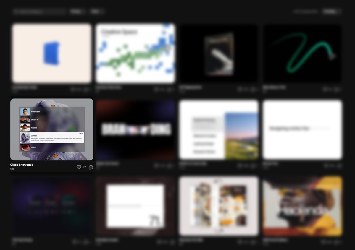 Romankoby88's tweet photo. A small win - Glass Showcase is now on the second row in the Interactions category on @framer Marketplace! :)

So exciting to see my component climbing higher. Thank you for all the support! https://t.co/GCx62xTFEu