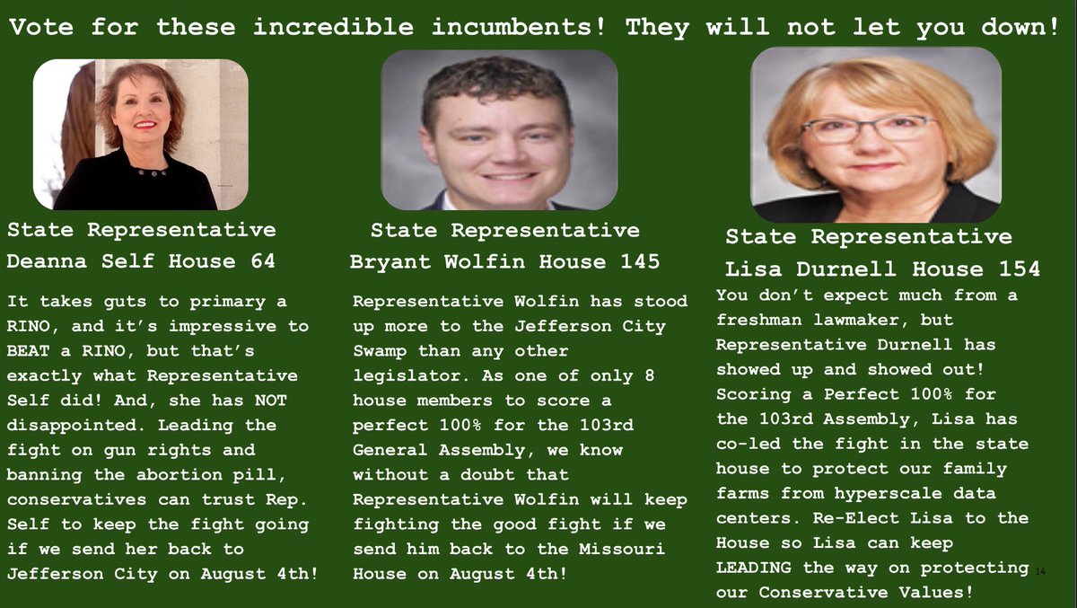 RedStateRinos's tweet photo. ‼️ Missouri! Don’t forget to vote in tomorrow’s primary! Here are 6 incumbents we endorse for re-election: https://t.co/lt52vYJV1x
