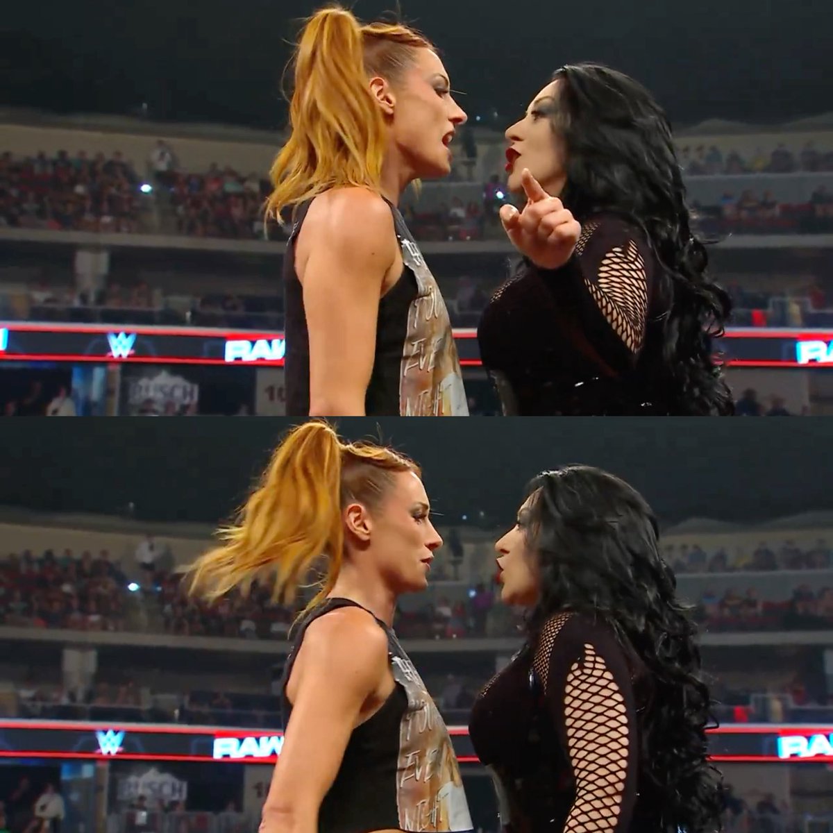 queen_wwe1's tweet photo. A tough confrontation and sharp glances; we are coming for a very strong competition 🥶🔥🔥!
@BeckyLynchWWE | @Steph_Vaquer 
#WWERAW https://t.co/s5q7Xobkks
