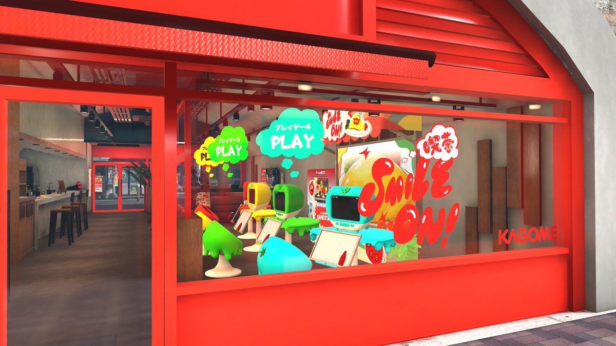 Virtual_BEAMS's tweet photo. 「KAGOME SMILE ON！喫茶」登場🍅✨
Tokyo Mood by BEAMSに、待望の新店オープン！
🍅ケチャップでオムライスに描くお絵描き伝言ゲーム
🍅ケチャップでつくるお料理メニュー
🍅お家でもつくれるケチャップレシピ
など、カゴメトマトケチャップの楽しさが満載！

カウンター席とソファー席のあるフォトジェニックな店内で、どうぞごゆっくり。9月13日(日)までの期間限定です。

🎁ここで撮った写真を投稿すればBEAMS DESIGNによる豪華賞品があたるかも！応募方法はツリー下へ↓

#カゴメスマイルオン #TokyoMoodbyBEAMS
VRChat world📍https://t.co/0rGQV0k8VB