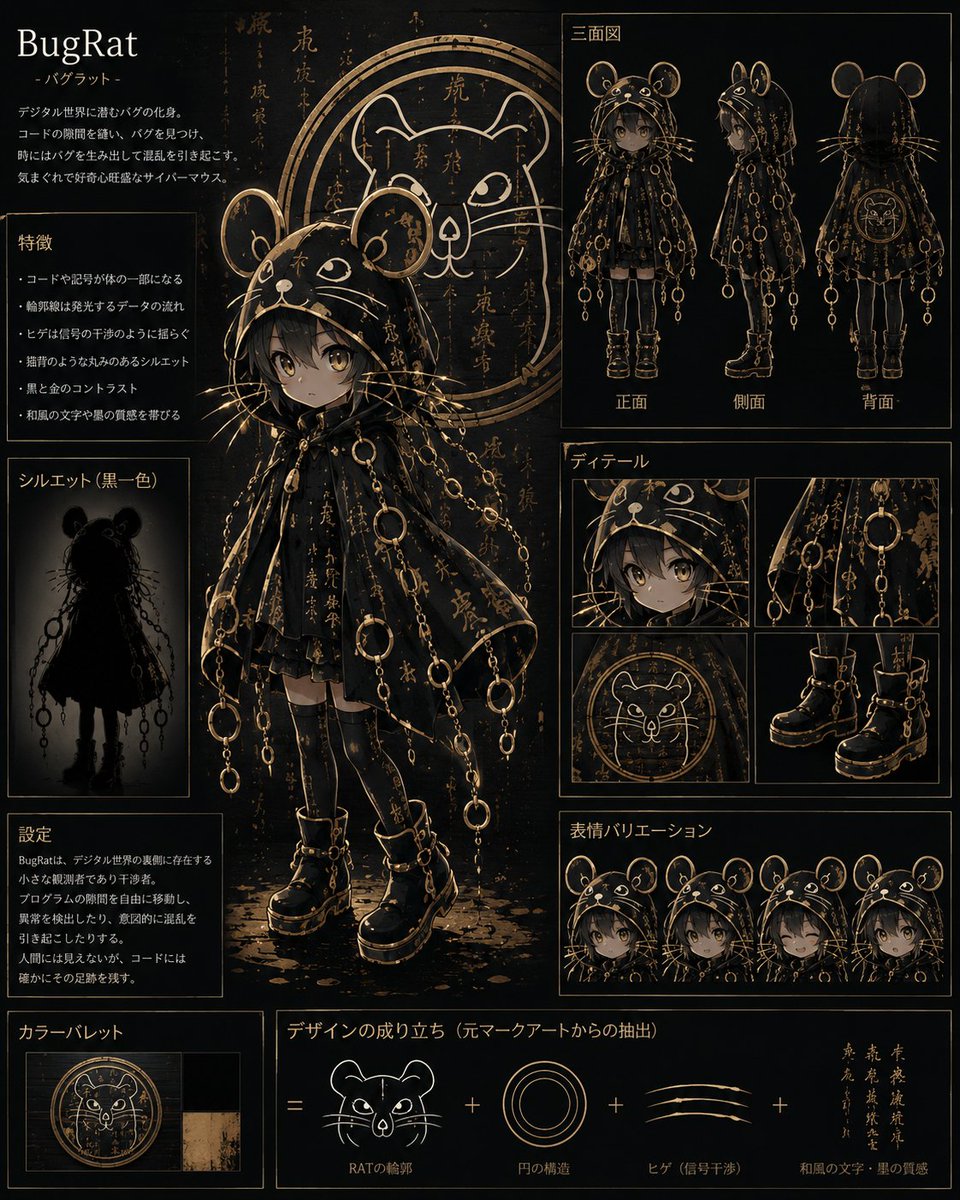 Ekakin710's tweet photo. マークアート「BugRat」の擬人化です🐀
アレンジ版のマークアートを和風版とサイバーパンク版にしてもらいました
パーカーが好きなので良いデザインに仕上げてくれたなと思いました
#MarkArt #BugRat #擬人化 https://t.co/LNMYlwKmEc