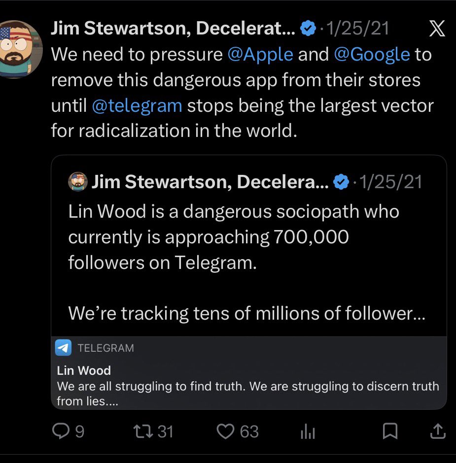 jimstewartson's tweet photo. Golly, @Apple is really ahead of the game here. Great job, guys. It only took you 5 1/2 years to notice that telegram is one of the most destructive apps ever created? https://t.co/cBIUHDcLow