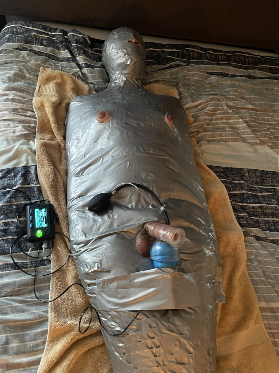 grayhankygimp's tweet photo. Expertly mummified by @YesSirThankU this past weekend. His devious edge-o-matic denied me over and over before finally edging me to a ruined orgasm! 😵‍💫 https://t.co/rMubPtdTL5