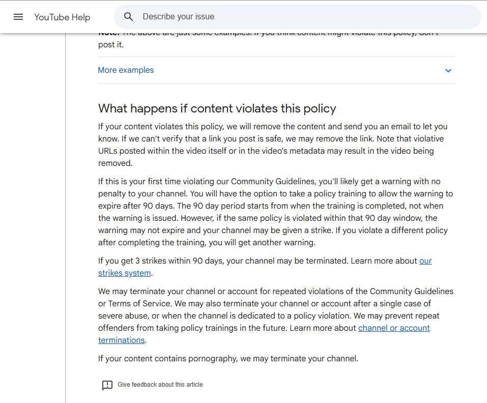 Vong0laPrimo's tweet photo. @kiralushia @TeamYouTube @TeamYouTube This account never fell under any of the instant deletion criteria that your TOS and Community guidelines state! The following screenshots are from your own COMMUNITY GUIDELINES for the EXACT reason you state she violated along with how you STATE you handle it! https://t.co/xDQKPEL4EP