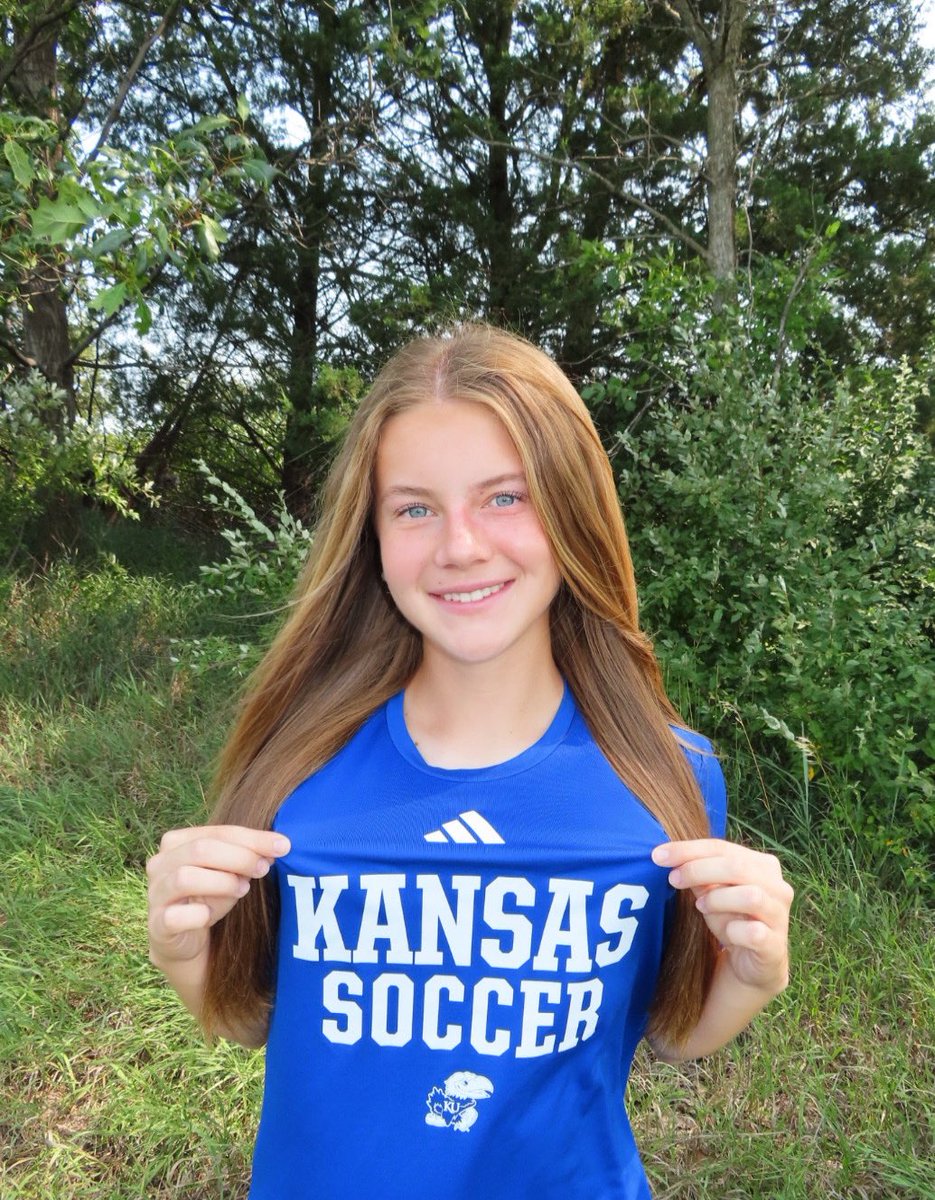 KatyMcL's tweet photo. I am so excited to announce my commitment to play D1 soccer at the University of Kansas! I want to thank all of my coaches, teammates, family, and friends who have supported me during this journey. Thank you to all of the coaching staff at Kansas, I’m so grateful! Rock chalk 💙❤️ https://t.co/BxzaToC9gX