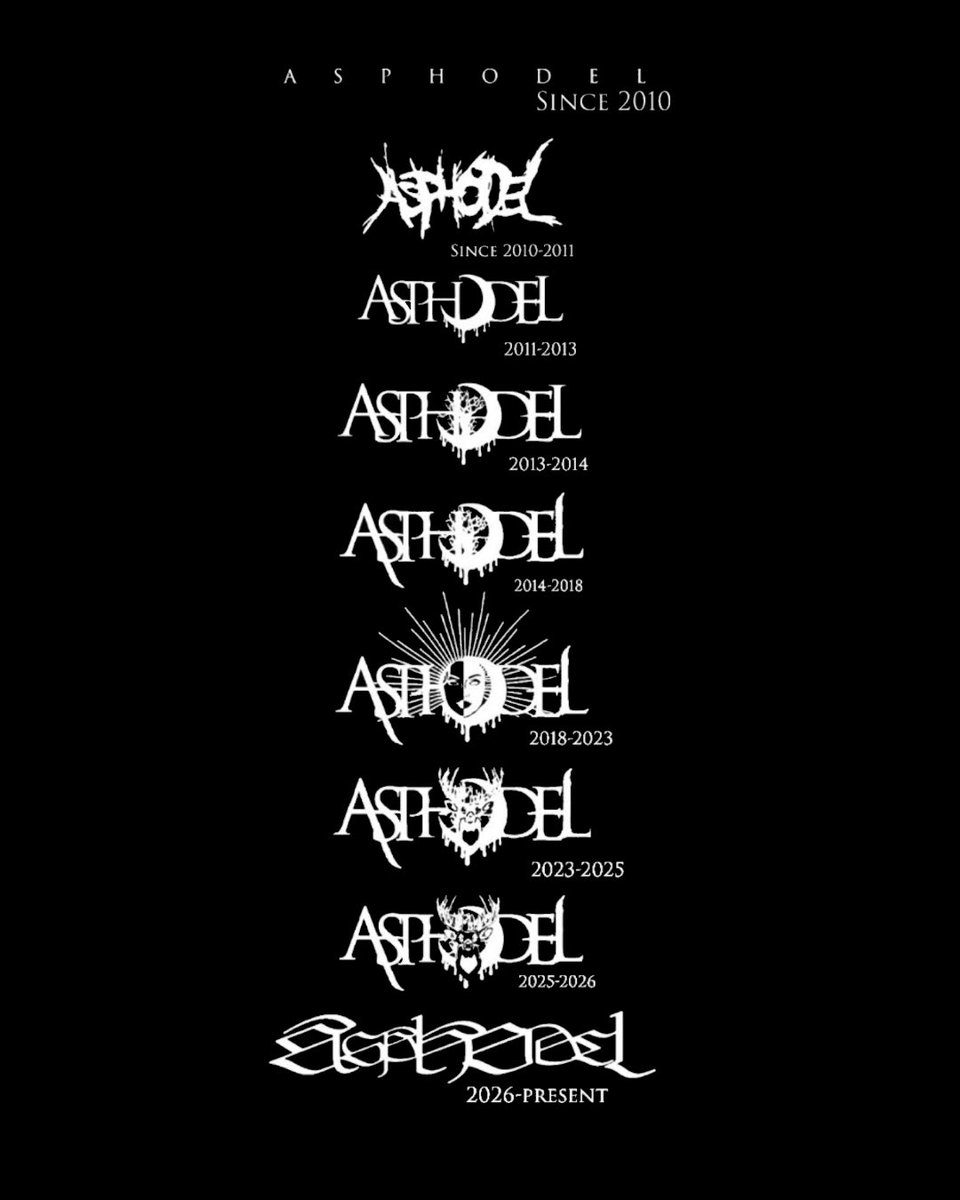 AsphodelTX's tweet photo. The real, original evolution of #Asphodel band logos by @lleeasphodel96 

16 Years of #Gothcore 

#metalcore #djent #deathcore #8strings #gothicmetal #progressivedeathcore  #bandlogo  #melodicdeathcore #thall #gothicmetalcore #gothic 
#progressivemetalcore #alternativemetal https://t.co/eLzpuBbkLH