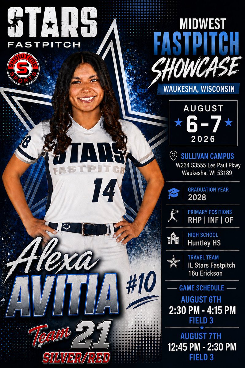 AlexaAvitia2028's tweet photo. Im excited to compete in the upcoming Midwest @ShowtimeSports1 showcase. 
Here is my schedule!

@ILStars2010 @jonathanhon_hon @FootDoctor_Esia https://t.co/nuvvqyJDCl