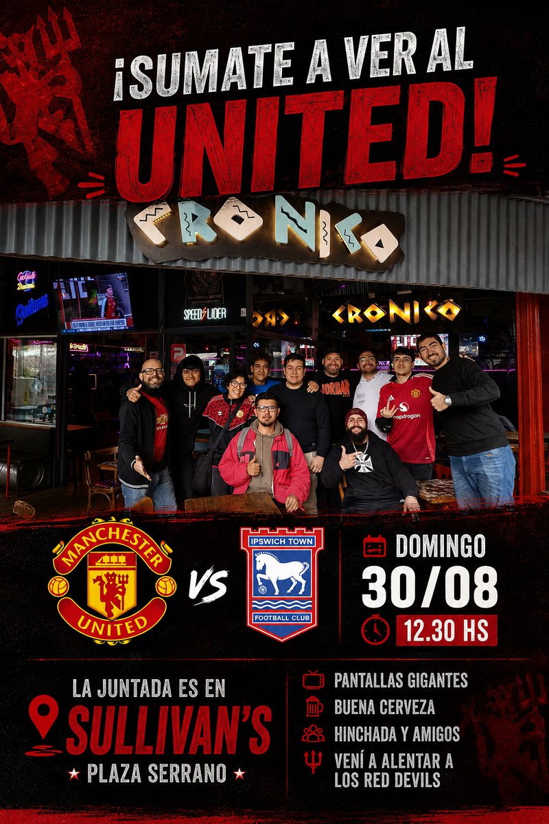 PenaUnitedArg's tweet photo. Cada vez falta menos para que empiece la Premier!

Próxima juntada:
⚽️ Manchester United vs Ipswich Town
🗓️ 30/08 a las 12.30 hs
🍻 Sullivan's Bar (Plaza Serrano)

📲 Sumate al grupo de whatsapp para no perderte nada.

IMPORTANTE: NO COBRAMOS ENTRADA! https://t.co/k61SlFujzN