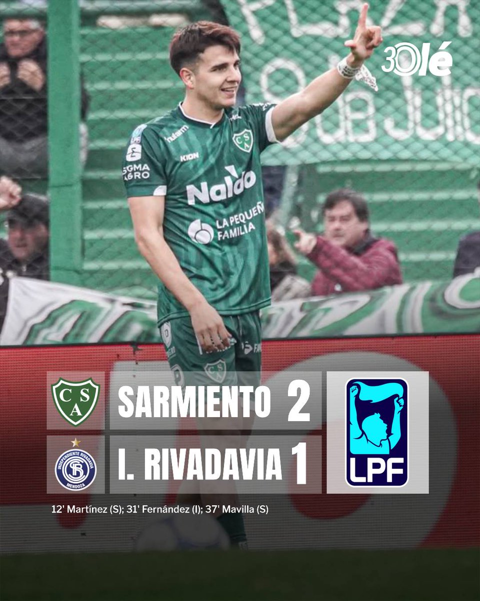 DiarioOle's tweet photo. 🏟️ SARMIENTO SE HIZO FUERTE DE LOCAL 

🟢 El Verde derrotó 2-1 a Independiente Rivadavia por la fecha 3 del Torneo Clausura

✅ De esta manera, logró conseguir sus primeros tres puntos en la Zona B

🔵📊 La Lepra mendocina perdió por primera vez en lo que va de la liga y quedó con cuatro puntos