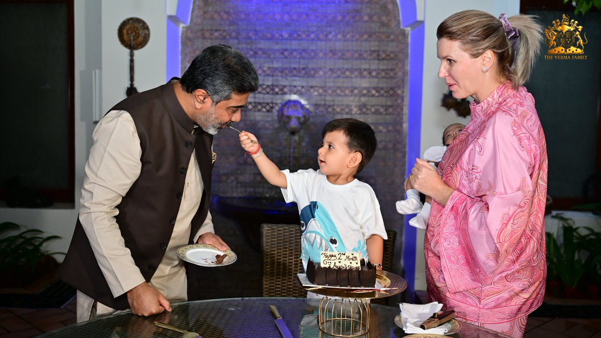 ANADITESHWAR's tweet photo. Yuvraj Anaditeshwar Verma completed two months on 3 August 2026.   The special occasion was celebrated at home with a joyful cake-cutting ceremony performed by his elder brother, Yuvraj Aditeshwar Verma, in the presence of their proud parents, Dr Abhishek Verma and Smt Anca Verma.

@AbhishekVermaX @AncaVerma @AditeshwarVerma