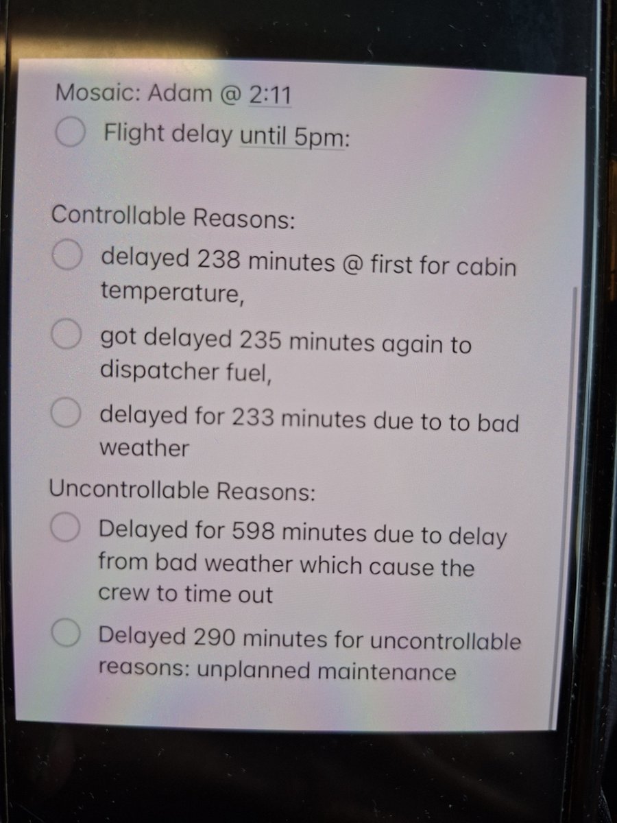 wendontlie's tweet photo. Our @JetBlue flight is about to be delayed for a 5th time. Plane can't be fixed. No correct information has been given to us the entire time. Some in our party apparently made it back to JFK from Seattle without a plane! 😦 PS: They're still sitting next to me in Seattle. https://t.co/k0fDZlQXC7