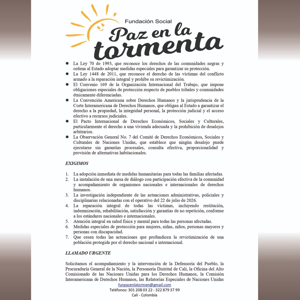 renacientes's tweet photo. 🚨 COMUNICADO | La Fundación Social Paz en la Tormenta denuncian la destrucción de 800 viviendas en Brisas de las Torres (Cali), dejando a cientos de familias afrocolombianas sin hogar. Exigimos garantías de DDHH y atención humanitaria.
📜 https://t.co/MSnXz26bkH
#CaliValle https://t.co/AtxWvakGZD