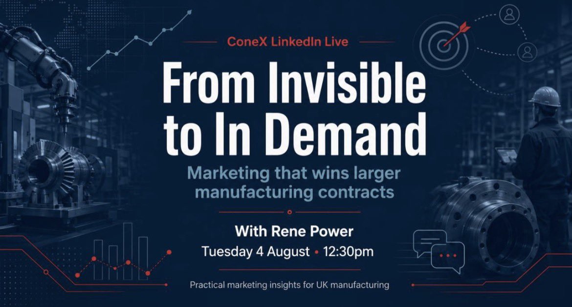 renepowermktg's tweet photo. Live on Linkedin 12.30pm (Tues 4th Aug) and then on demand...

A conversation that many SME manufacturers, and some large ones, need to pay attention to.

#ukmanufacturing #ukengineering #b2bmarketing

https://t.co/V7MnirlGlu https://t.co/tOMdhswDVA