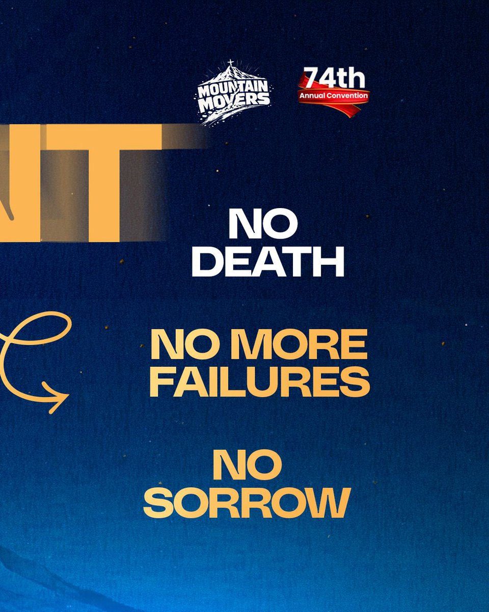 TheHGService's tweet photo. Prayer Point: 

Pray that the Almighty God that will make you a mountain mover and that in your home there will be: 
• No more failures
• No death
• No sickness 
• No sorrow

- Pastor Adeboye

Day 1 Evening Session

#MountainMovers
#RCCGAnnualConvention2026
#RCCG https://t.co/LH2fXeiS9s