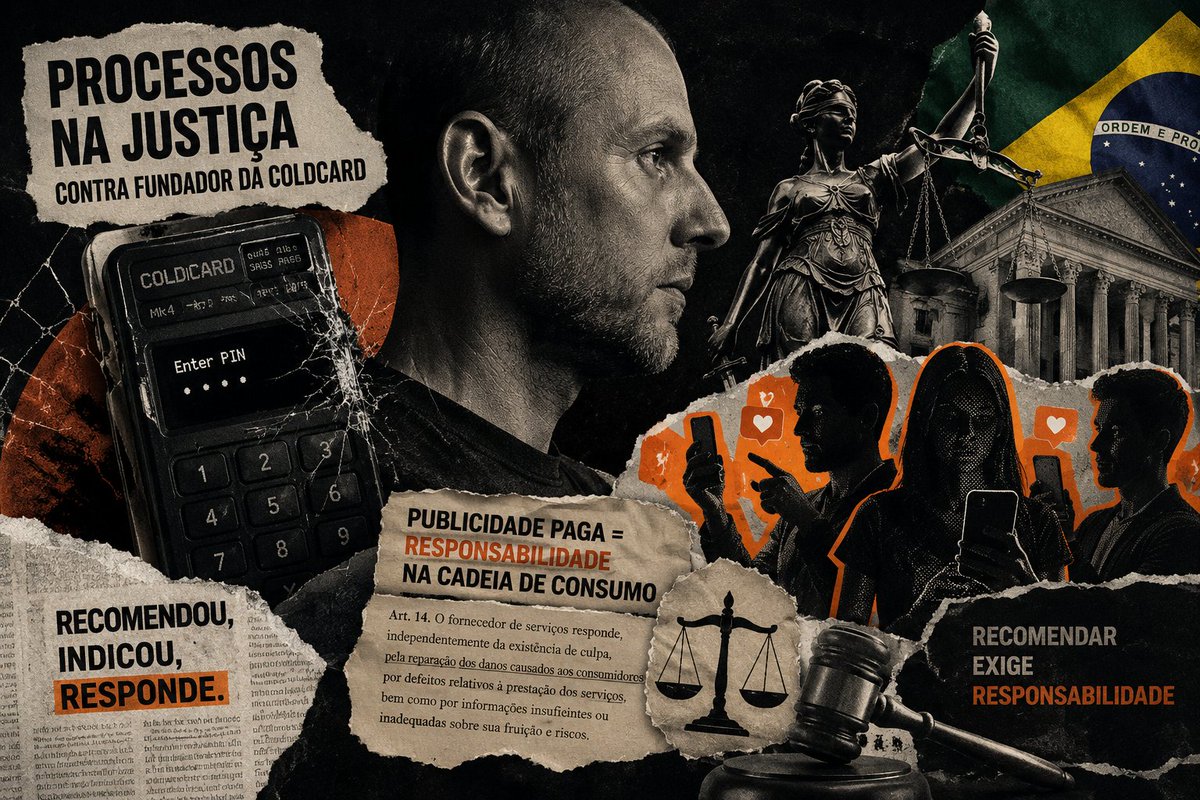 basebitcoin_'s tweet photo. ⚠️ AVISO -Coldcard no tribunal brasileiro

Os primeiros processos contra o fundador da Coldcard já estão chegando à Justiça brasileira. Além dele, influenciadores que recomendaram a carteira também foram incluídos como réus. A pergunta é: eles têm responsabilidade jurídica? Aparentemente, sim. Há bastante jurisprudência sobre o tema — quando a publicidade é paga, o influenciador passa a integrar a cadeia de responsabilidade. Quem indicou um produto sem os devidos cuidados pode responder por isso. A lição fica para criadores e seguidores: recomendar exige responsabilidade. aX
