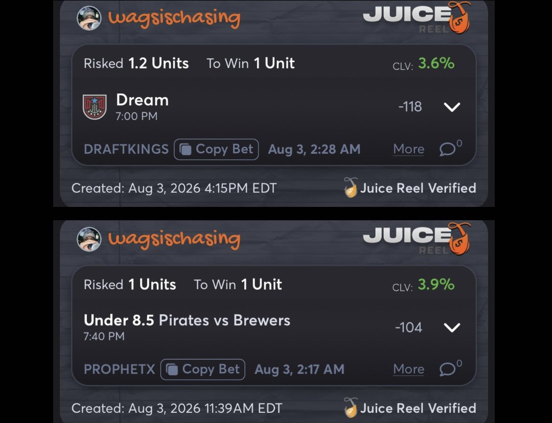 wagsischasing's tweet photo. We need some night sweats! 🐳

Dream ML (-118) 
Pirates/Brewers U8.5 (-104)

Let’s cash this shit and have a great night! https://t.co/6xnM1EspW7