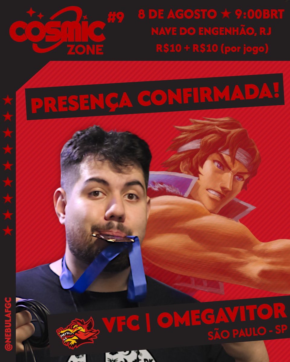 NebulaFGC's tweet photo. UMA PRESENÇA ILUSTRE NO COSMIC ZONE #9! ✝️🔥

Diretamente de São Paulo, @MH_OmegaVitor vem representar a galera do @VitimasFC no torneio de Smash Ultimate neste sábado (8)!

As inscrições seguem abertas até quinta-feira (6)! Teremos torneios de 18 jogos diferentes, além de muita resenha e freeplay. Não fique de fora!

INSCRIÇÕES NO LINK ABAIXO ⬇️